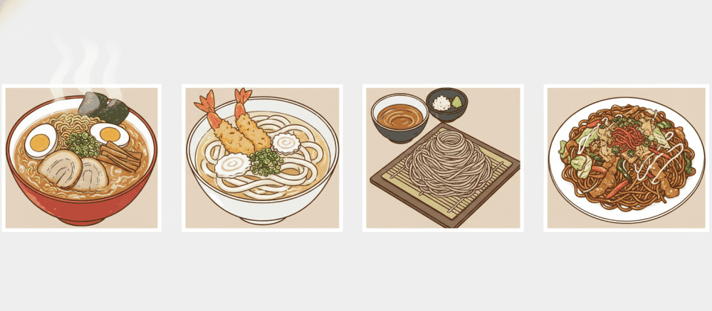 日本[にほん] の 麺[めん] 料理[りょうり] を 比[くら]べてみよう