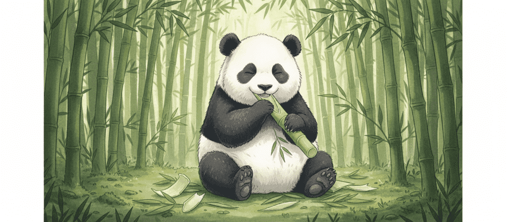 熊猫(xióngmāo)[熊貓] 的(de)[的] 美好(měihǎo)[美好] 一天(yī tiān)[一天]