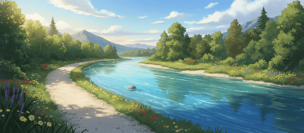 Caminhada pela margem do rio azul