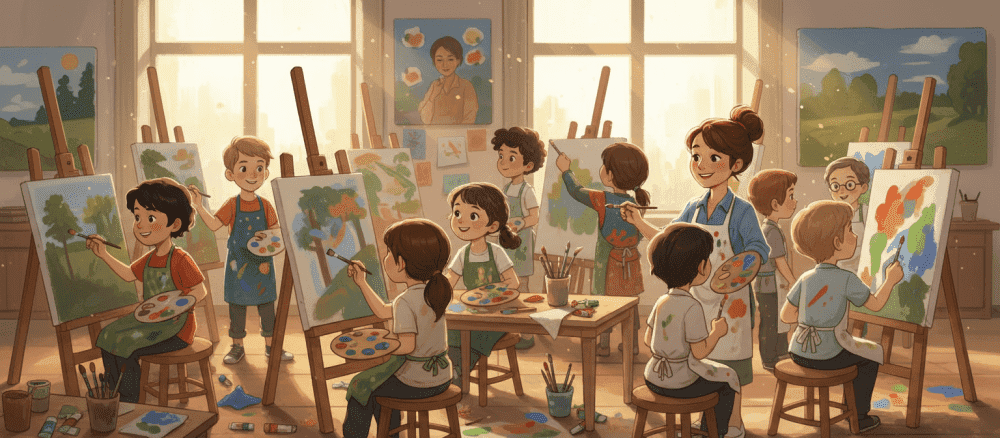 我们(wǒmen)[我們] 去(qù)[去] 学(xué)[學] 画(huà)[畫] 画(huà)[畫] (yī qǐ xué huà huà)[一起學畫畫]