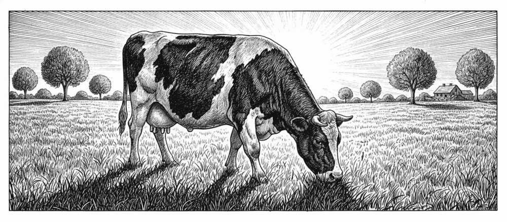 Wesoła krowa na polu