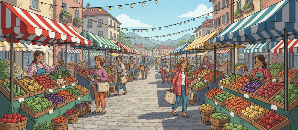 En dag på det lokale matmarkedet