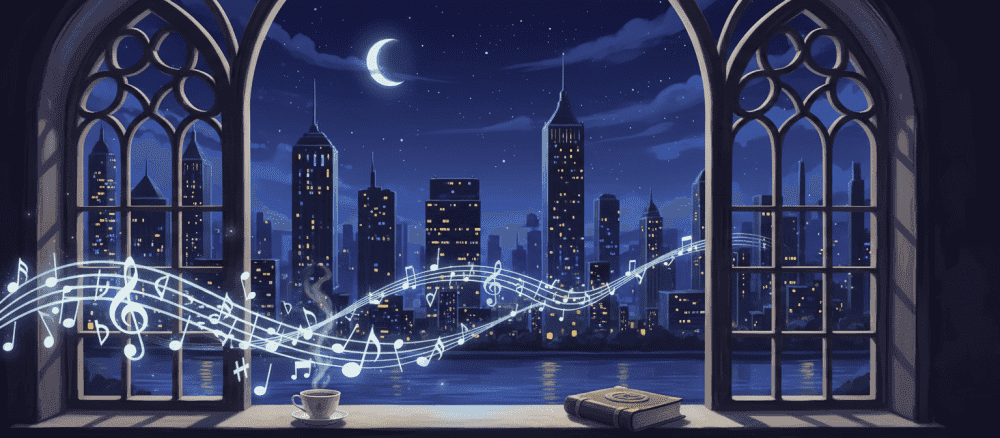 夜[よる] に 流[なが]れる 静[しず]かな 曲[きょく]