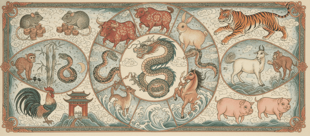 十二(shí'èr)[十二] 生肖(shēngxiào)[生肖] 是(shì)[是] 什么(shénme)[什麼] ？