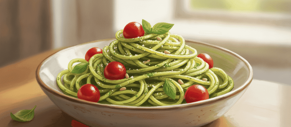 Ein einfaches Rezept für Nudeln mit Pesto