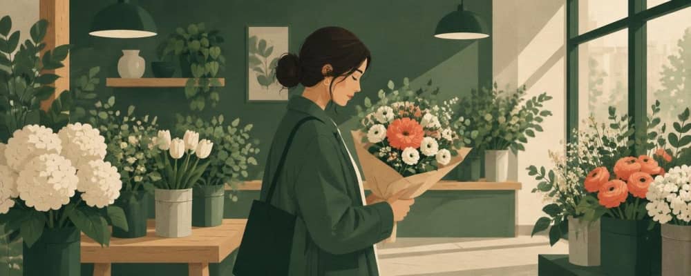 花屋[はなや] で 花[はな] を 買[か]います か ？
